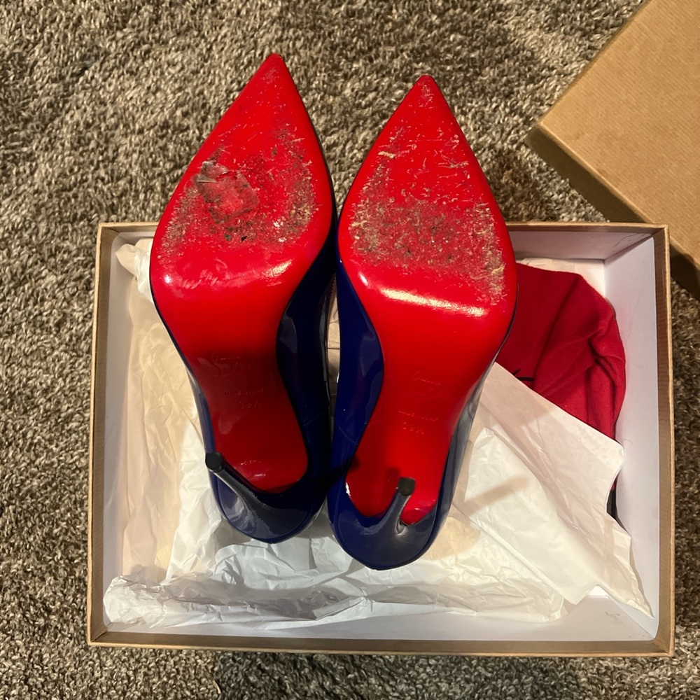 Blue Patent Leather Stiletto Heels AUTHENTIC SIZE 39.5 - Picture 2 of 3